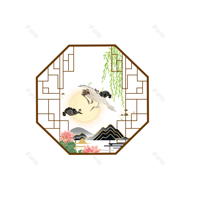 水墨图片,仙鹤元素,大气PNG,免抠素材